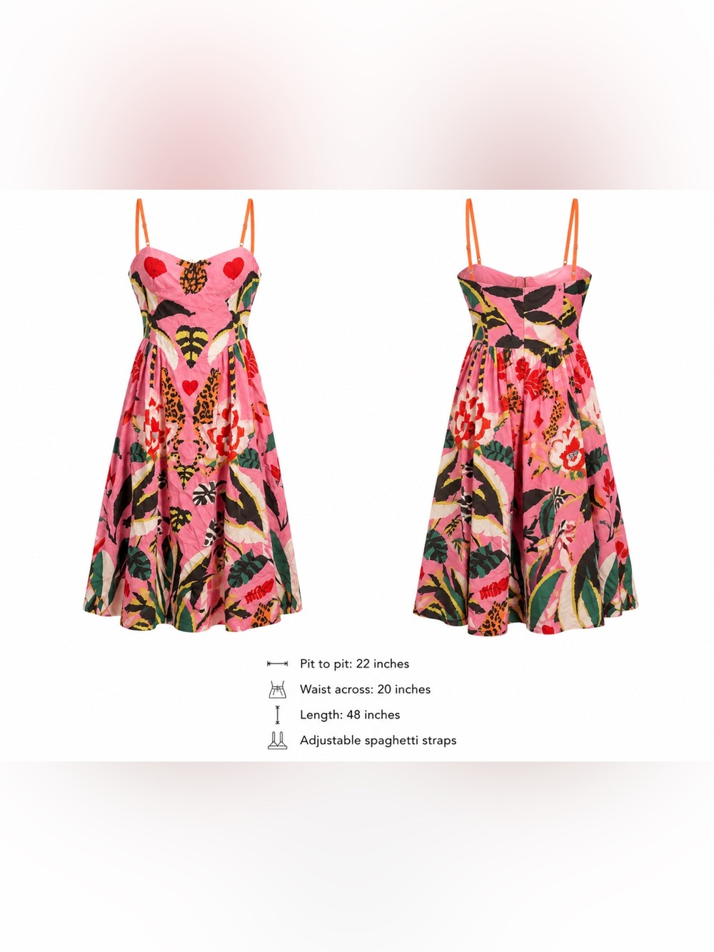Tropical Pop Art Print Midi Dress | Adjustable Straps | Pockets | - Picture 4 of 5